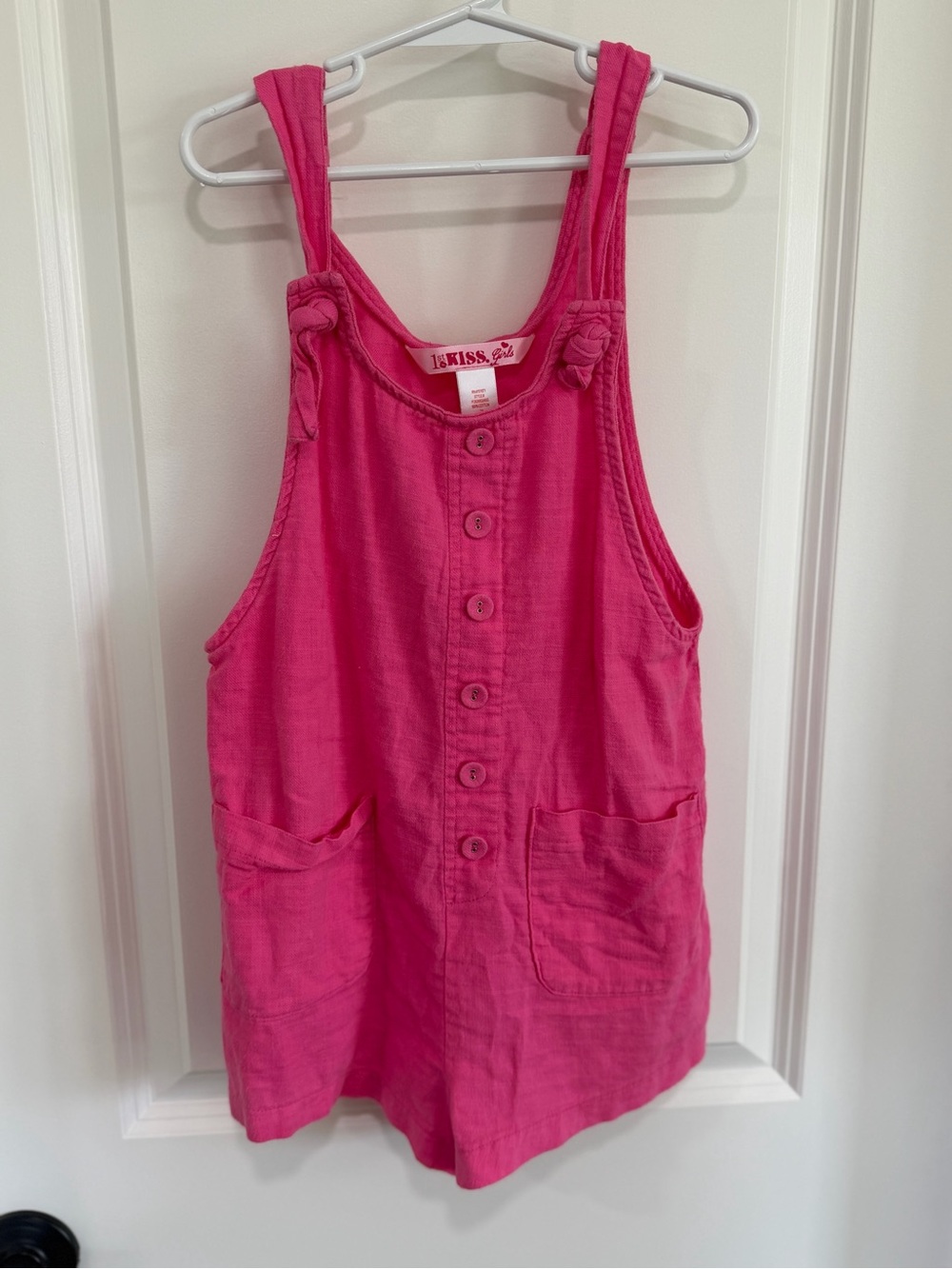 Hot Pink Button-Front Cotton Tunic Romper